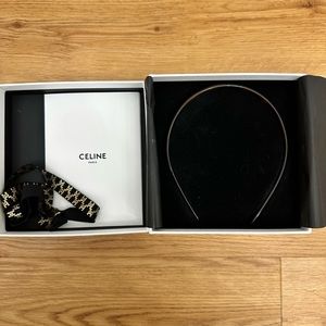 Authentic Celine brown tortoise headband with gold accent letters. NWT